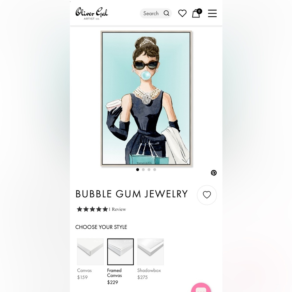 BUBBLE GUM JEWELRY Audrey Hepburn Framed canvas - Picture 5 of 5